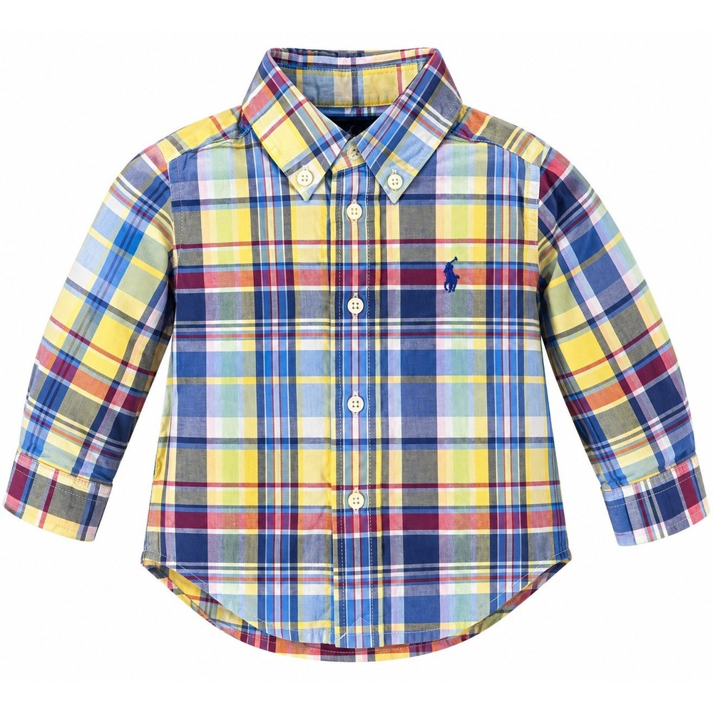 Ralph Lauren Boys 9M Plaid Long Sleeve Button-Up Shirt 100% Cotton Logo